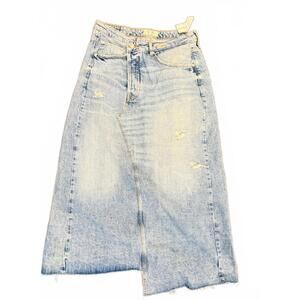 NWT We the Free by Free People Distressed Denim Midi Skirt sz 12